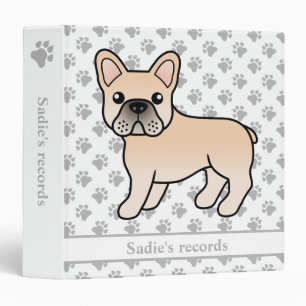 Cream French Bulldog Cute Cartoon Dog & Text 3 Ring Binder