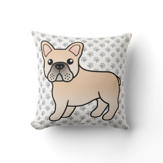 Cream French Bulldog Cute Cartoon Dog Throw Pillow