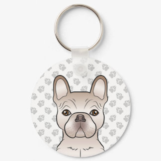 Cream French Bulldog Dog Head &amp; Gray Paws Keychain