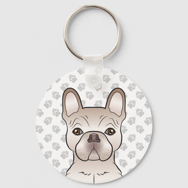 Cream French Bulldog Dog Head & Gray Paws Keychain (Front)
