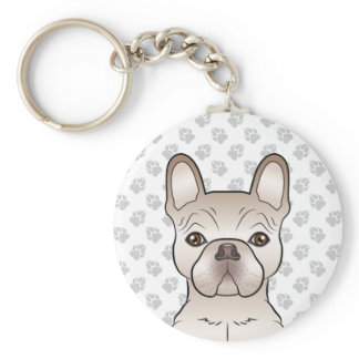 Cream French Bulldog Dog Head &amp; Gray Paws Keychain