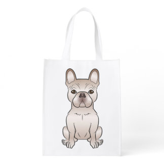 Cream French Bulldog Dog Sitting Illustration Grocery Bag