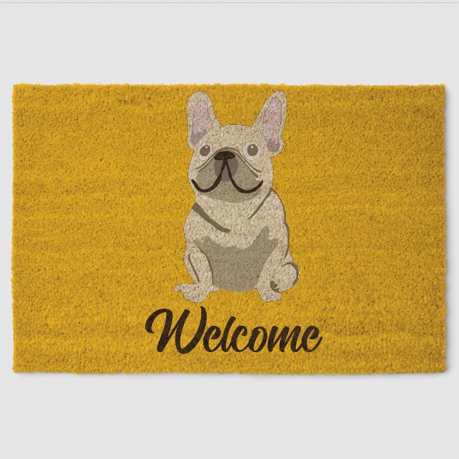 Cream French Bulldog Fiber Doormat (Front)