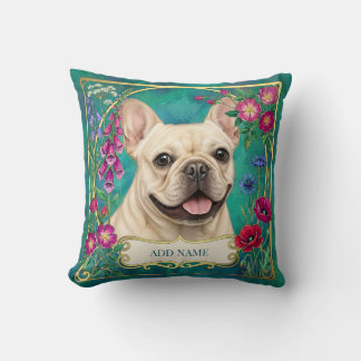 Cream French Bulldog Floral Botanical Cushion