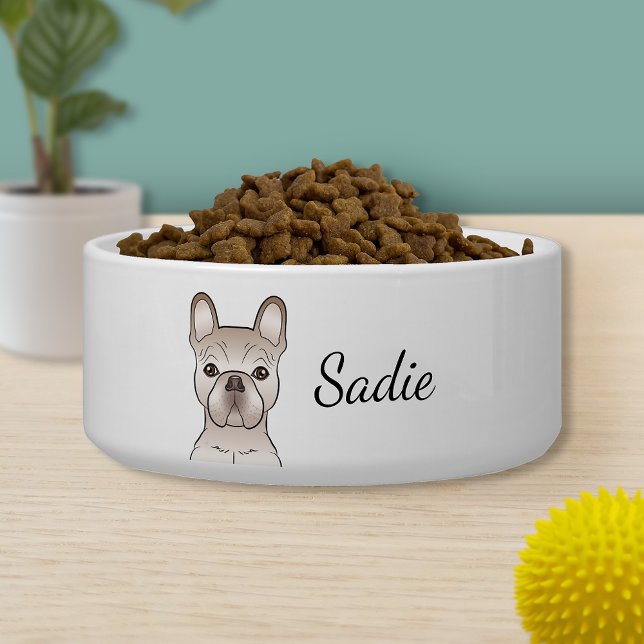 Cream French Bulldog / Frenchie Dog & Custom Name Bowl (Creator Uploaded)