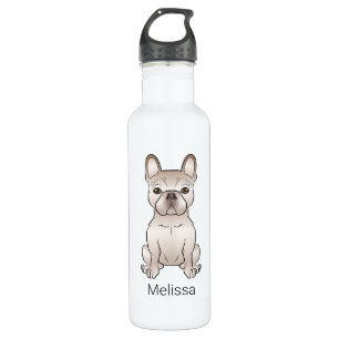 Cream French Bulldog / Frenchie Dog & Custom Name Stainless Steel Water Bottle
