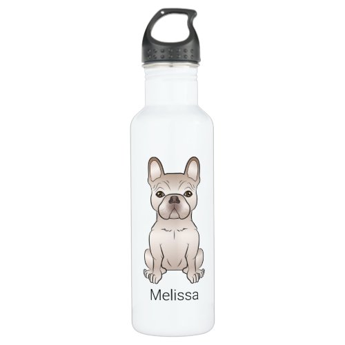 Cream French Bulldog  Frenchie Dog  Custom Name Stainless Steel Water Bottle