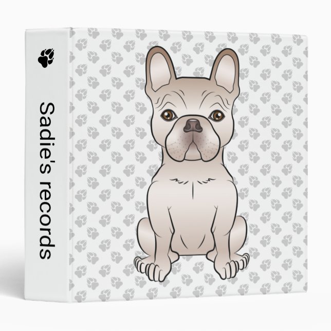 Cream French Bulldog / Frenchie Dog & Custom Text 3 Ring Binder (Front/Spine)