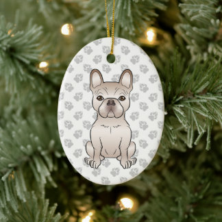 Cream French Bulldog / Frenchie Dog &amp; Custom Text Ceramic Ornament