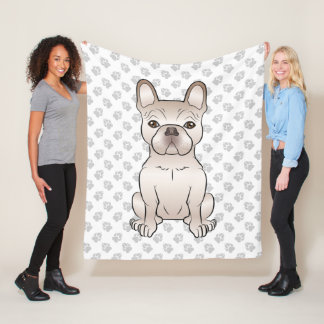 Cream French Bulldog / Frenchie Dog &amp; Paw Pattern Fleece Blanket