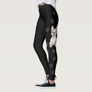 Cream French Bulldog / Frenchie Dog & Paws Leggings