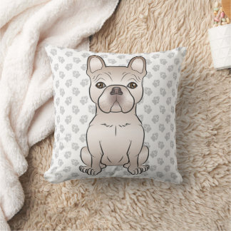 Cream French Bulldog / Frenchie Dog Sitting &amp; Paws Throw Pillow