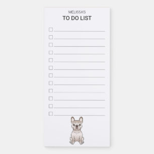 Cream French Bulldog / Frenchie Dog To Do List Magnetic Notepad
