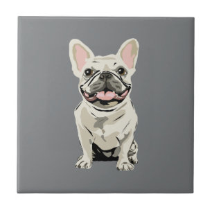 Cream French Bulldog, I Love my Dog Ceramic Tile