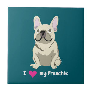 Cream French Bulldog, I Love my Dog Ceramic Tile