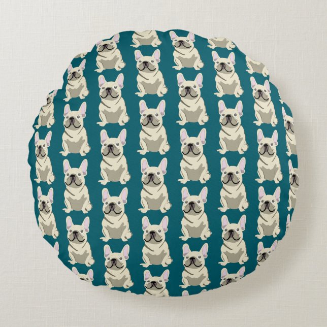 Cream French Bulldog Round Pillow (Front)