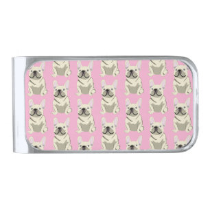 Cream French Bulldog Silver Finish Money Clip