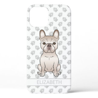 Cream French Bulldog Sitting &amp; Custom Name iPhone 12 Case