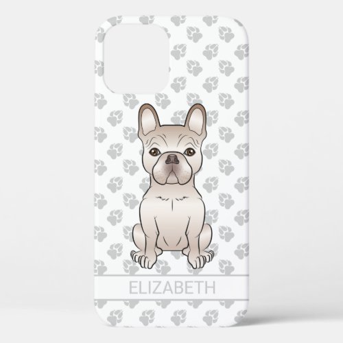 Cream French Bulldog Sitting  Custom Name iPhone 12 Case