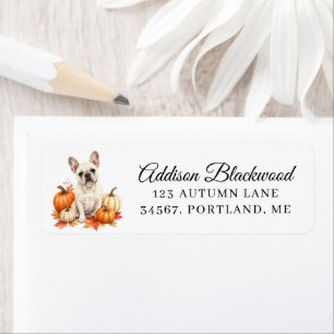 Cream French Bulldog with Autumn Pumpkins Label