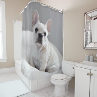 Cream Frenchie Shower Curtain