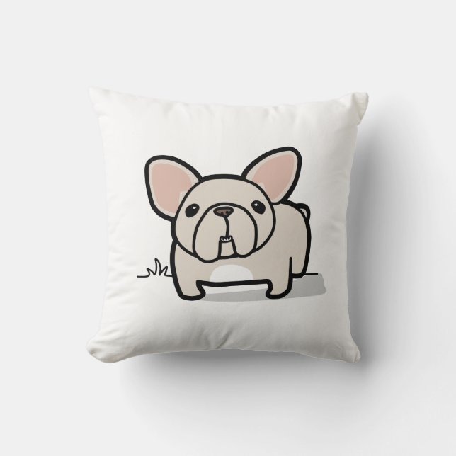 Cream Frenchie Throw Pillow (Front)
