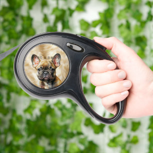 Cream Fur Frenchie Dog Retractable Pet Leash