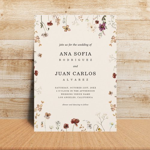 Cream Garden Wildflowers QR Code Photo Wedding Invitation