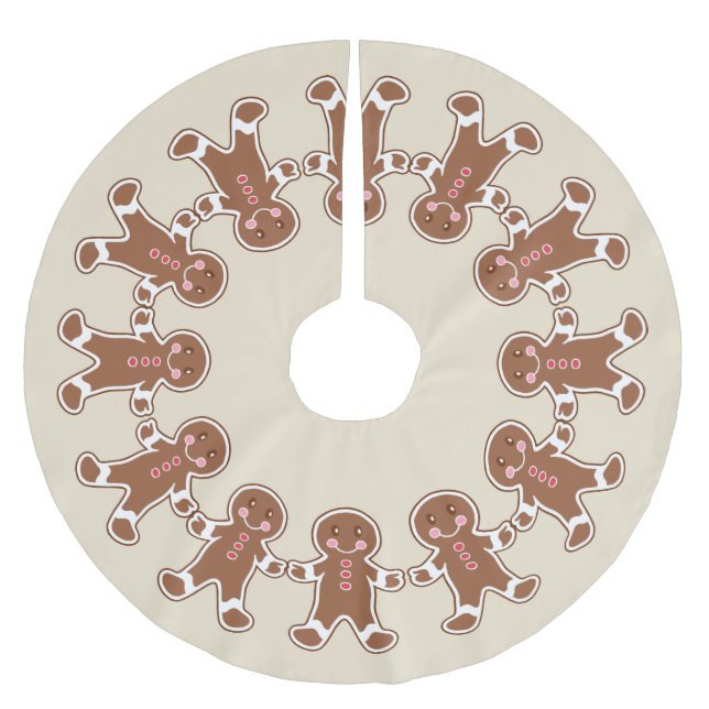 Cream Gingerbread Boys Christmas Tree Skirt (Front)