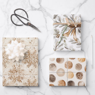 Cream Gingerbread Christmas Bows Snowflakes Wrapping Paper Sheets