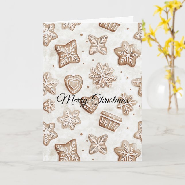Cream Gingerbread Christmas  Hearts Snowflakes Card (Yellow Flower)
