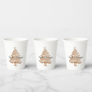 Cream Gingerbread Christmas Tree Paper Cups