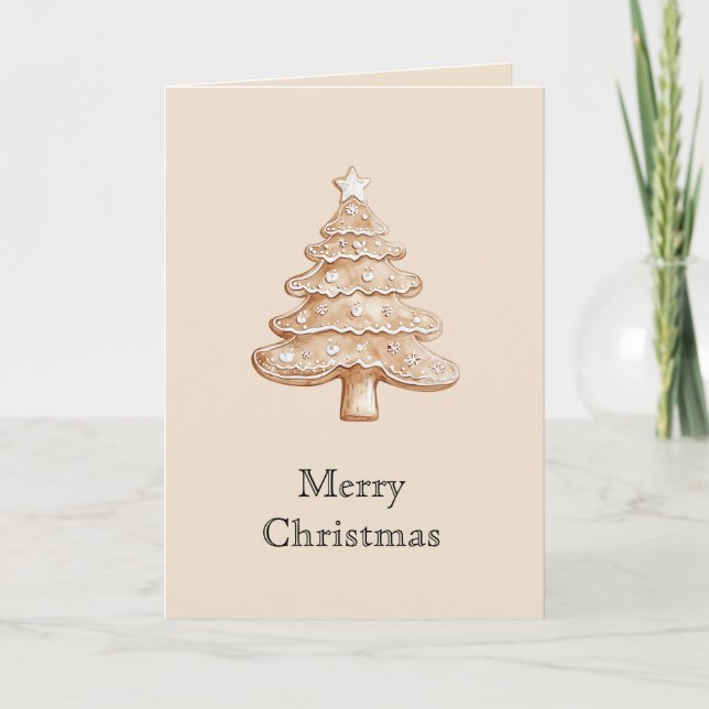 Cream Gingerbread Christmas Tree with Star Card (Front)