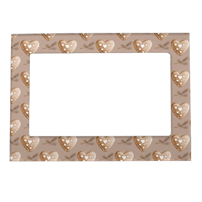 Cream Gingerbread Cookie Hearts Christmas Magnetic Frame (Front)