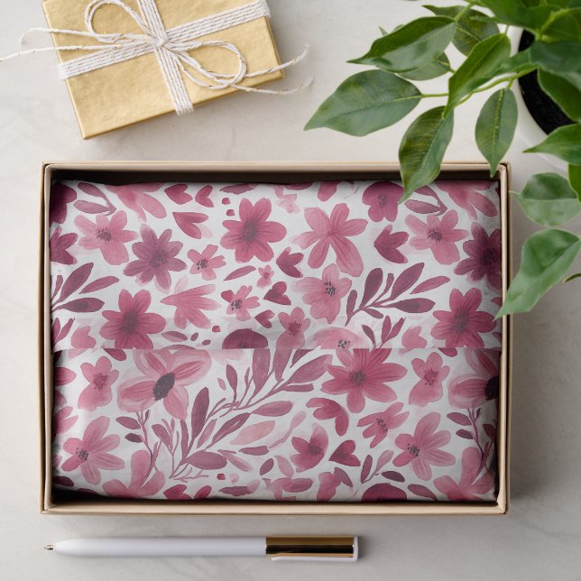 Cream Girly Pink Red Flowers Hearts Birthday Tissue Paper (Gift)