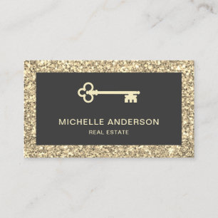 Cream Glitter Vintage Antique Key Real Estate Business Card