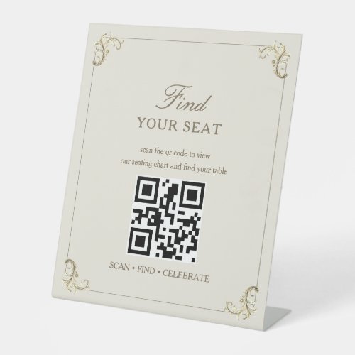 Cream Gold Baroque Find Your Seat QR Code Pedestal Sign