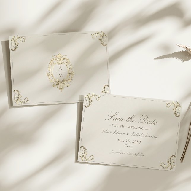 Cream Gold Baroque Wedding Save The Date (Creator Uploaded)