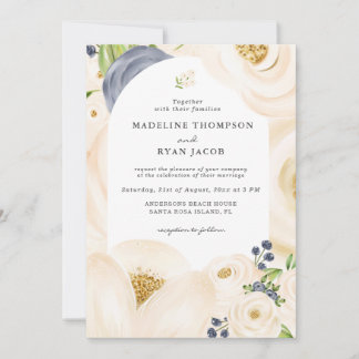 Cream Gold Beige Elegant Floral Watercolor Invitation