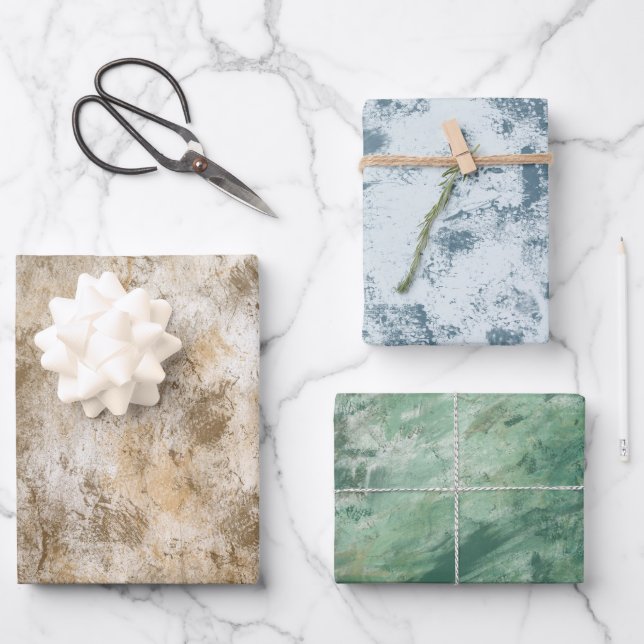 Cream Gold Blue Green Grunge Chic Abstract Wrapping Paper Sheets (Front)