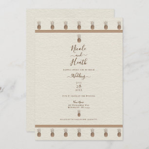 Cream Gold Brown Pineapple Minimal Elegant Wedding Invitation