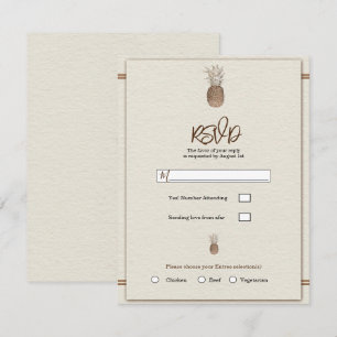 Cream Gold Brown Pineapple Minimal Wedding RSVP Invitation