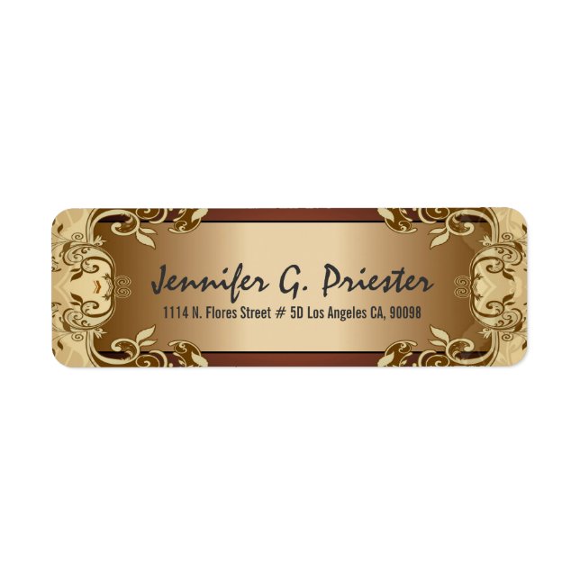 Cream Gold & Brown Vintage Floral Design Label (Front)
