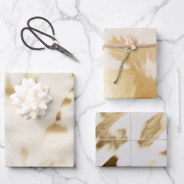 Cream Gold Cowhide Wrapping Paper Sheets (Front)