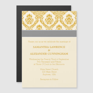 Cream Gold Damask Magnetic Wedding Invitation