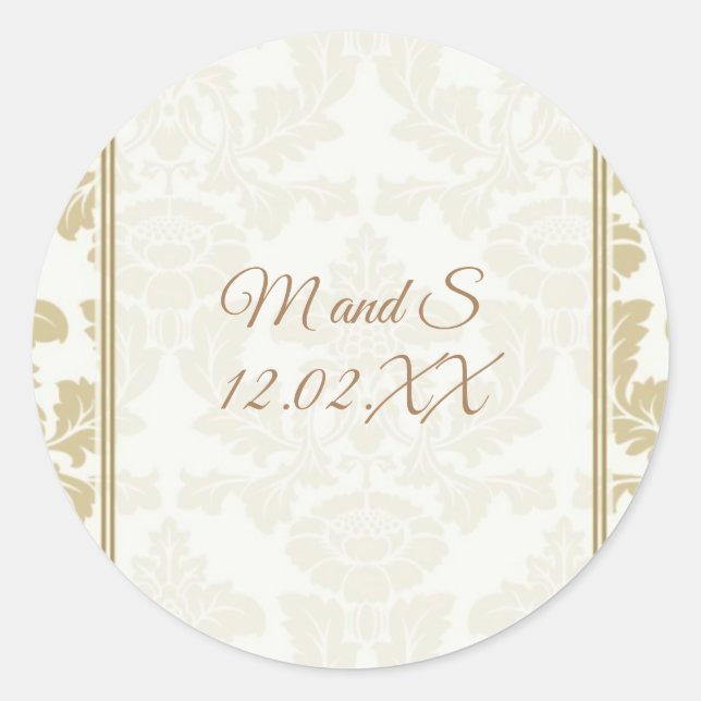 Cream Gold Damask wedding Stickers  (Front)