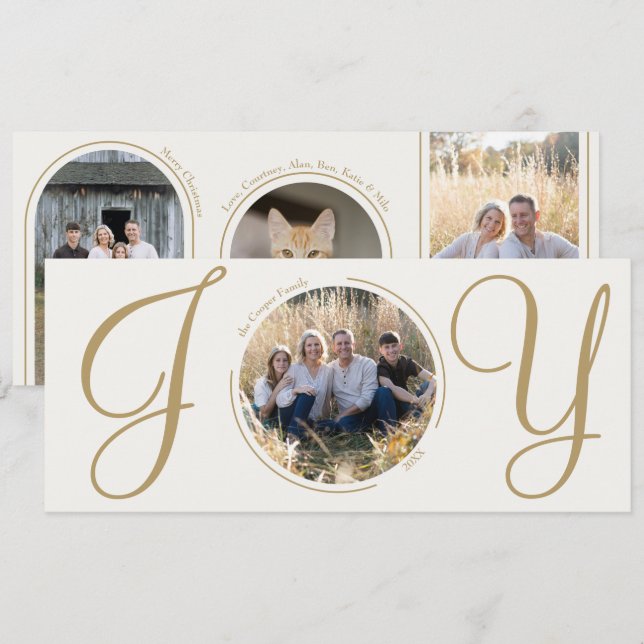 Cream Gold Elegant Minimalist Christmas Joy Photo  Holiday Card (Front/Back)