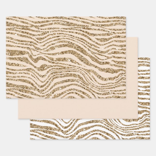 Cream Gold Faux Glitter Zebra  Wrapping Paper Sheets (Set)