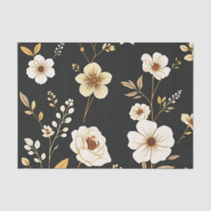 Cream Gold Floral Black Pattern Tissue Paper