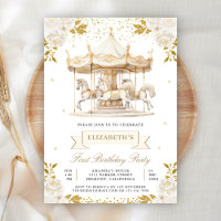 Cream Gold Floral Carousel First Birthday Party